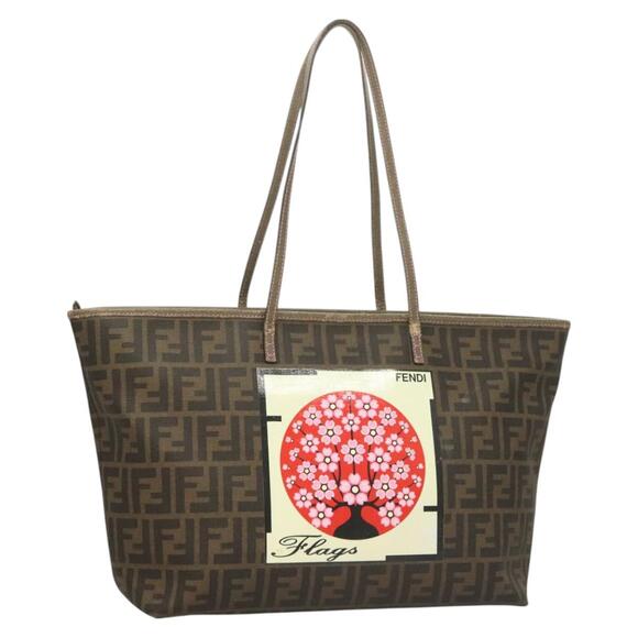 FENDI Zucca Canvas Tote Bag Pvc Brown Black - Picture 1 of 13